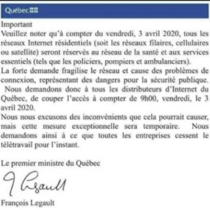 Internet coupé au Québec le 3 avril? Un faux message devient viral